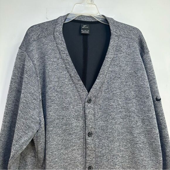 Nike Dri-Fit Size XXL  Mens' Button Front V-Neck Marled Gray Vented Sweater - Picture 2 of 10